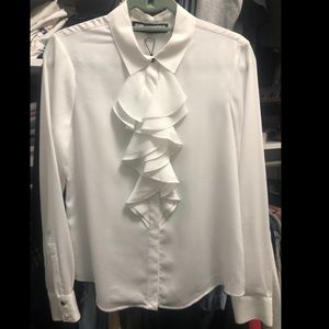 Karl Lagerfeld white blouse w/ ruffle detail